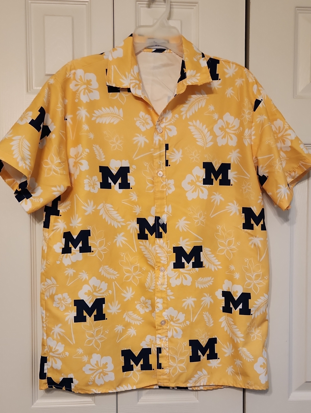 University Of Michigan Hawaiiian Floral Palm Hibiscus Print Button Down